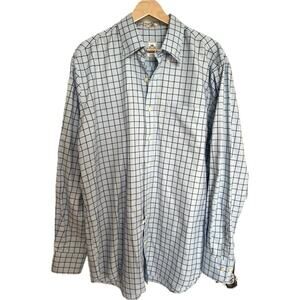 Peter Millar Nanoluxe Shirt Mens Large Blue Check Button Down Cotton